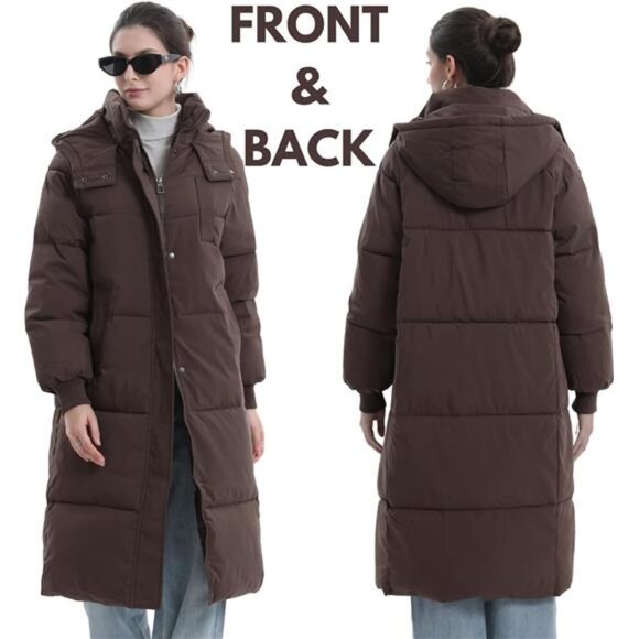 Long Puffer Jacket for Women, Coffee - Picture 2 of 6